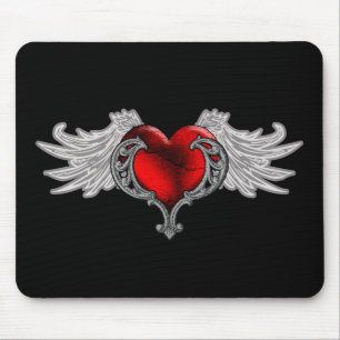 Gothisches Herz mit Engelsflügeln Mousepad