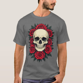 Gothisches Kranium umgeben von Rote Rosen T-Shirt