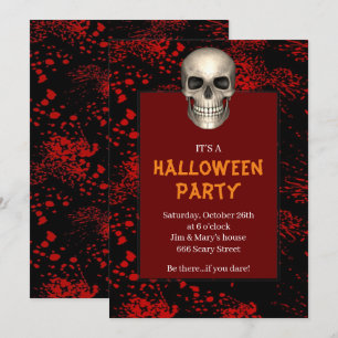 Gothisches Schädelblut geplättetes Halloween-Party Einladung
