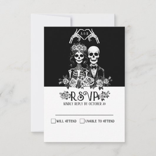 Gothisches Skelett Blumenzwiebeln HochzeitAntwortk RSVP Karte (Vorderseite)