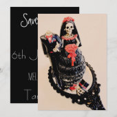 Gothisches Skelett Bräute kopfloses Bräutigam Save The Date (Vorne/Hinten)