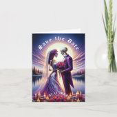 Gothisches Skelett-Paar rote Rosen Save the Date Ankündigung (Vorderseite)