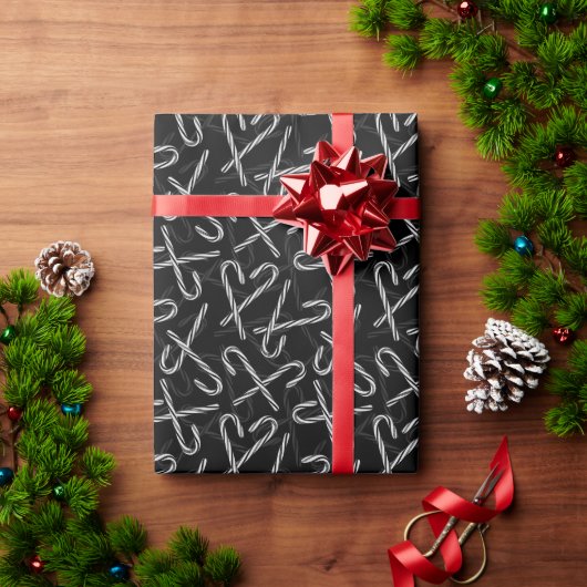 Gothmas Black and White Candy Cane Pattern Geschenkpapier (Feiertagsgeschenk)