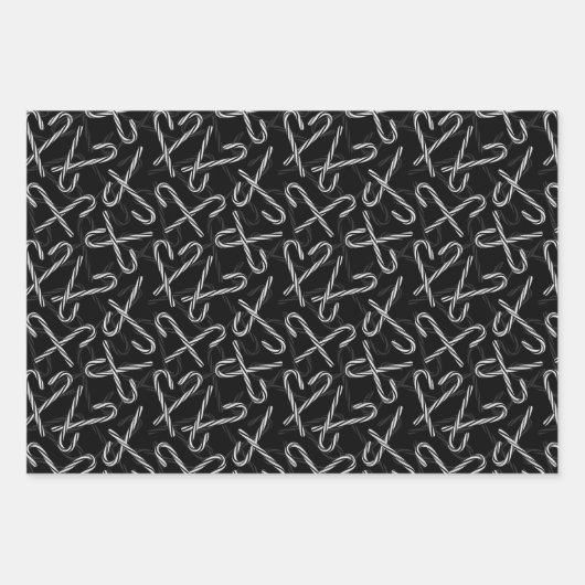 Gothmas Black and White Candy Cane Pattern Geschenkpapier Set (Vorderseite)