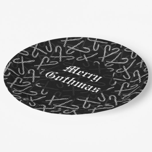 Gothmas Black and White Candy Cane Pattern Pappteller (Schrägansicht)