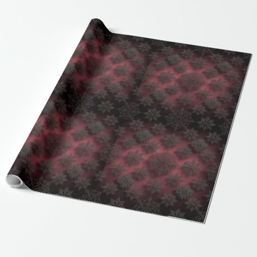Gothmas Black Floral Pattern on Deep Crimson Red Geschenkpapier (Ungerollt)