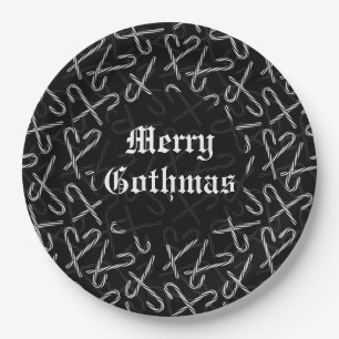 Gothmas Schwarz-Weiß-Streifenmuster Pappteller