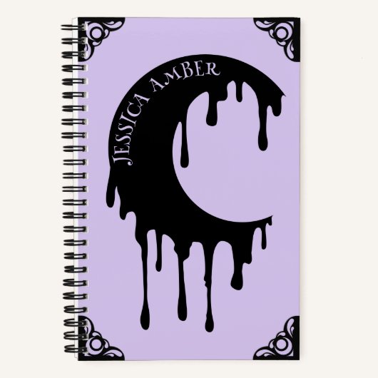 Gothname Lila Black Dripping Moon Silhouette Notizblock (Vorderseite)