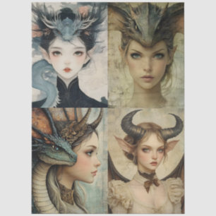 Gothology Nymph Fantasy Dragon Collage Seidenpapier