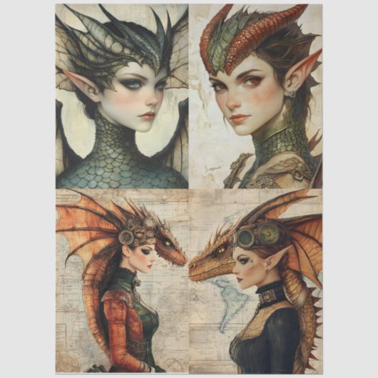 Gothology Nymph Fantasy Dragon Collage Seidenpapier (Vorderseite)