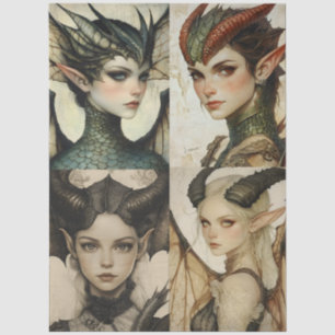 Gothology Nymph Fantasy Dragon Collage Seidenpapier