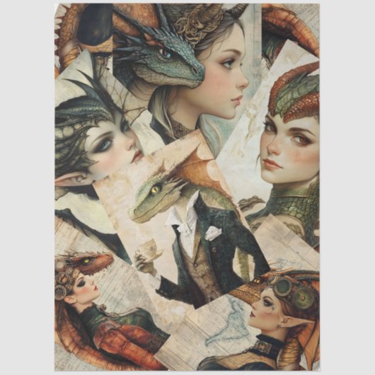 Gothology Nymph Fantasy Dragon Collage Seidenpapier (Vorderseite)