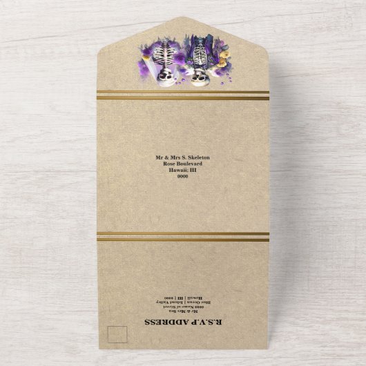 Gotik bis Tod Teil lila Brautpfauschick All In One Einladung (Außenbereich)