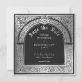 Gotisch Schwarz Silber Mittelalterliche Hochzeit Save The Date (Vorderseite)