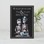 Gotisch, schwarz, Skelett Save the Date Einladung (Stehend Vorderseite)