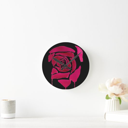 Gotische abstrakte Rose Aquarellkunst Runde Wanduhr (Zuhause)