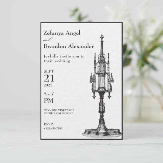 Gotische antike Monstrance Hochzeit Einladung (Stehend Vorderseite)