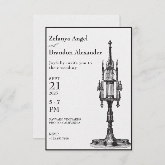 Gotische antike Monstrance Hochzeit Einladung (Vorne/Hinten)