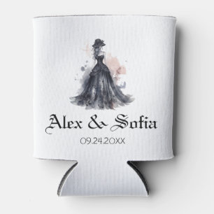 Gotische Aquarell-Blumen-Hochzeit Schwarz Dosenkühler