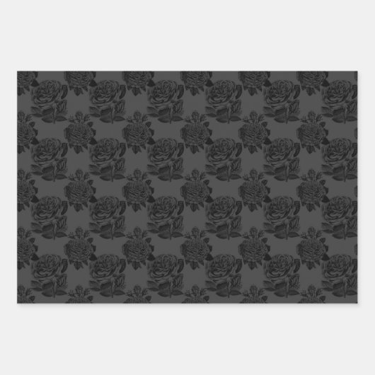 Gotische ästhetische Rose Matte Gray & Black Geschenkpapier Set (Vorderseite)