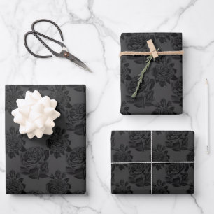 Gotische ästhetische Rose Matte Gray & Black Geschenkpapier Set