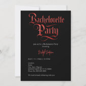 gotische Bachelorette Red Metallic Script auf Blac Einladung (Vorderseite)