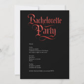 gotische Bachelorette Red Metallic Script auf Blac Einladung (Rückseite)