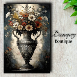 Gotische barocke Blütensilber Vase Decoupage Seidenpapier