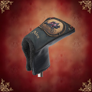 Gotische Beförderung mit Rädern und Rose. Golf Headcover