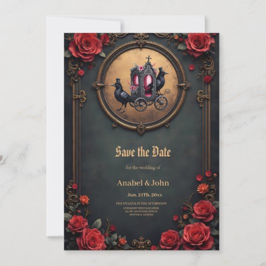 Gotische Beförderung mit Rädern und Rose. Save The Date (Vorderseite)