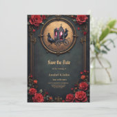 Gotische Beförderung mit Rädern und Rose. Save The Date (Stehend Vorderseite)