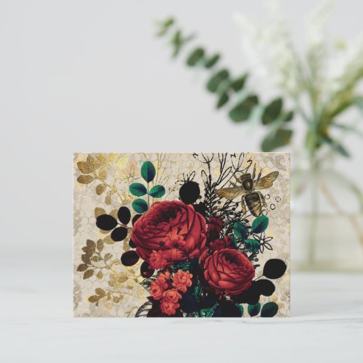 Gotische Bienen und Rose Postkarte (Stehend Vorderseite)