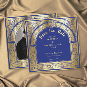 Gotische Blaue Goldene Mittelalterliche Hochzeitsf Save The Date