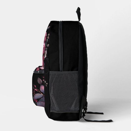 Gotische Blume in Schwarz und Rosa Moderne Monogra Bedruckter Rucksack (Rechts)