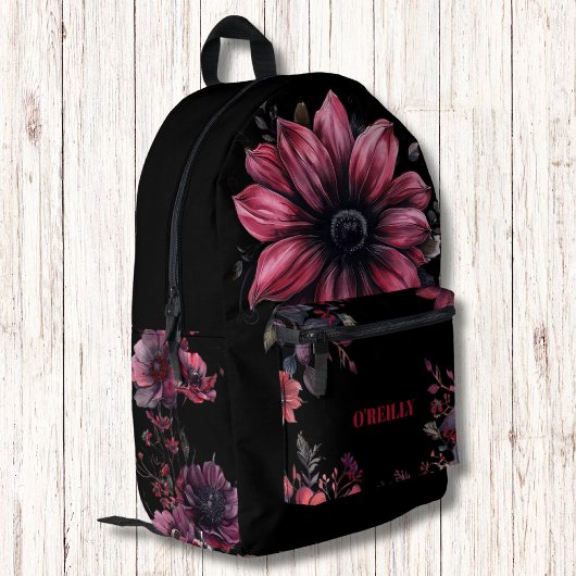 Gotische Blume in Schwarz und Rosa Moderne Monogra Bedruckter Rucksack