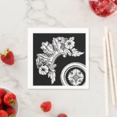 Gotische Blume Medallion antike Schwarz-weiß Serviette (Beispiel)