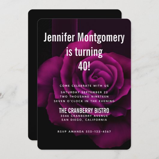 Gotische Blume mit Lila Rote Rose Geburtstag Einladung (Vorne/Hinten)