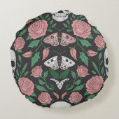 Gotische Blumen- und Schädelmuster mit Motten Rundes Kissen (Rückseite)