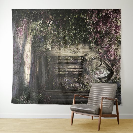 Gotische Blumenkirchenruine Hochzeitsstimmung Foto Wandteppich (Beispiel (Horizontal))