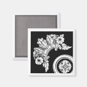 Gotische Blumentrim antike Schwarzweiß-Weiß Magnet (Vorderseite/Rückseite)