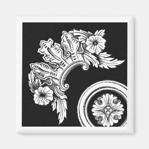 Gotische Blumentrim antike Schwarzweiß-Weiß Magnet