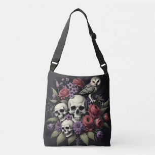 Gotische Bouquet mit drei Skullen und einer Eule Tragetaschen Mit Langen Trägern