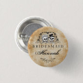 Gotische Brautjungfer Halloween-Skelett-Browns Button (Vorne & Hinten)