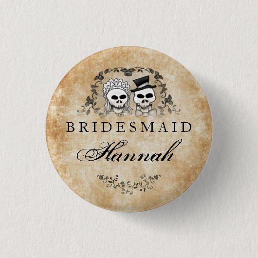 Gotische Brautjungfer Halloween-Skelett-Browns Button (Vorderseite)
