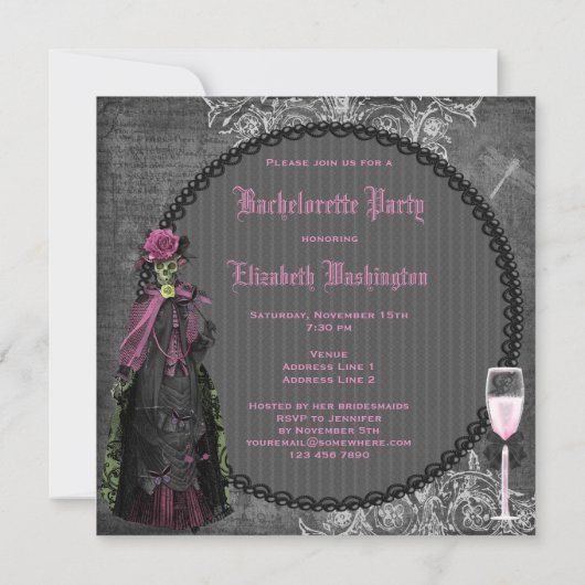 Gotische Bride Skeleton Shabby Chic Bachelorette Einladung (Rückseite)