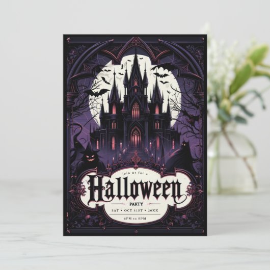 Gotische Burg Halloween-Party Einladung (Stehend Vorderseite)