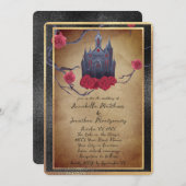 Gotische Burg und Rote Rosen Einladung (Vorne/Hinten)