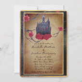 Gotische Burg und Rote Rosen Einladung (Vorderseite)