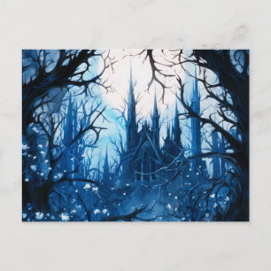 Gotische Burg Vollmond im Wald Halloween Feiertagspostkarte