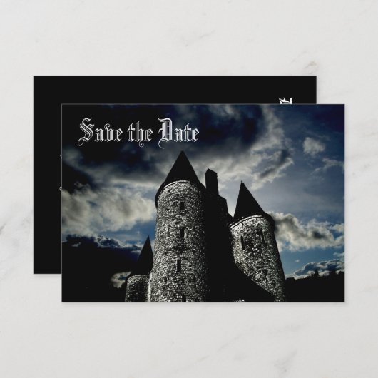 Gotische Burgszene Save the Date Einladung (Vorne/Hinten)